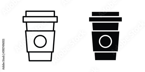 coffee cup icon vector graphic clipart and line art style set