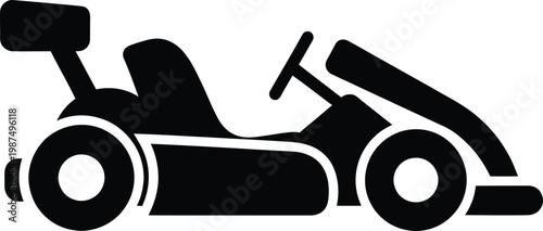 Minimalist black silhouette icon of a single racing go kart vector illustration