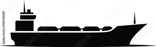 Minimalist cargo ship silhouette icon for maritime transport vector illustration