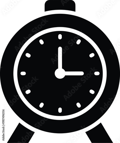 Minimalist graphic icon of a classic round mechanical alarm clock vector illustration