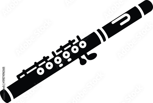 Minimalist graphic icon of a classical silver concert flute vector illustration
