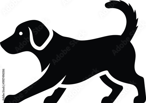 Minimalist graphic silhouette of a walking domestic pet dog vector illustration