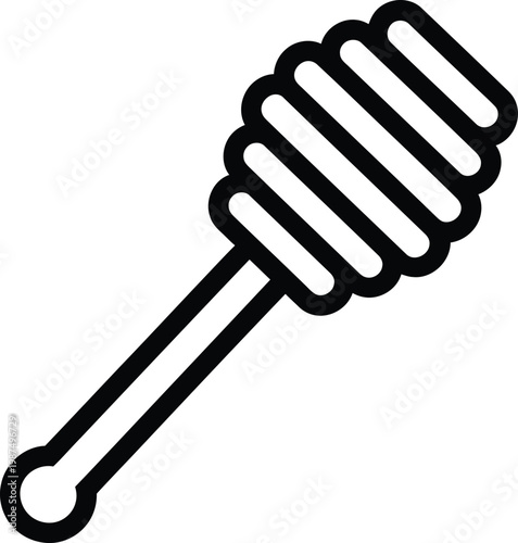 Minimalist outline icon of a classic wooden honey dipper tool vector illustration