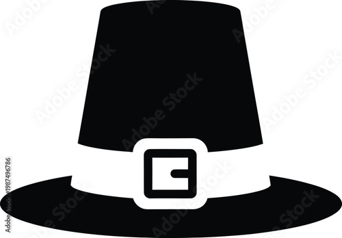Minimalist pilgrim hat silhouette for traditional Thanksgiving holiday vector illustration