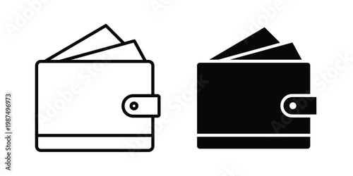 Cryptocurrency wallet icon vector graphic clipart and line art style set