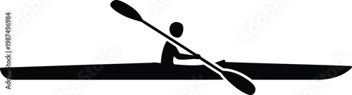 Minimalist silhouette icon of a person kayaking in a boat vector illustration