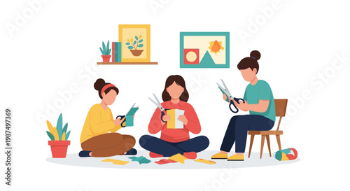 Trendy young women relaxing and reading books in cozy home setting