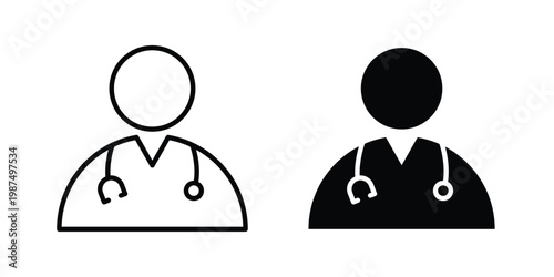 Doctor icon vector graphic clipart and line art style set