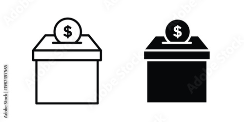 Donation box icon vector graphic clipart and line art style set