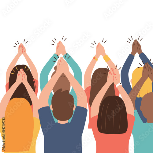 Diverse group of people clapping hands in appreciation or celebration, flat design vector