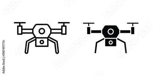 Drone icon vector graphic clipart and line art style set