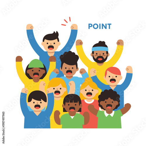 Diverse group of people raising fists in protest or celebration