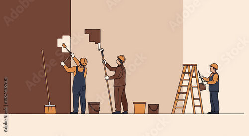 Decorators At Work Painting Walls, Renovation or Repair, And Construction Illustration