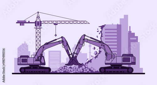 Demolition Dynamics: Illustrative Graphic Depicting City Structure Demolishing Project