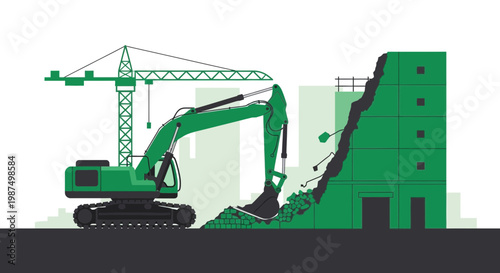 Demolition Silhouette Illustrating Construction Development and Urban Renewal Processes