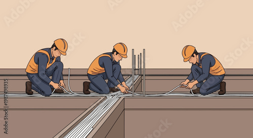 Constructors Installing Cables in Concrete Infrastructure Essential for Modern Electricity