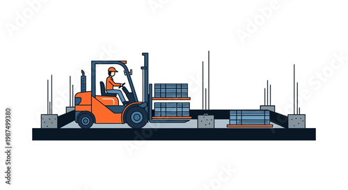 Forklift Operator Transporting Materials At a Construction Site Flat Illustration