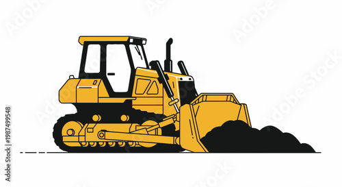 Illustrated Bulldozer Pushing Earth: Construction Vector For Websites and Prints Designs