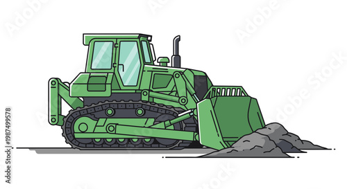 Green Bulldozer Pushing Gravel: A Detailed Vector Illustration of Construction Equipment