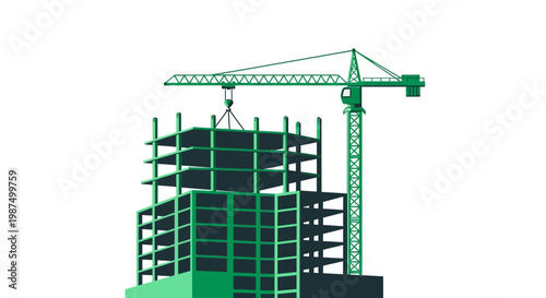 Green Construction Site Illustration Depicting Modern Architectural Development and Building Process