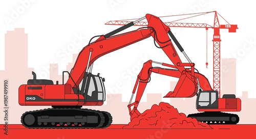 Illustration of Construction Machinery and Building Site for Your Creative Project