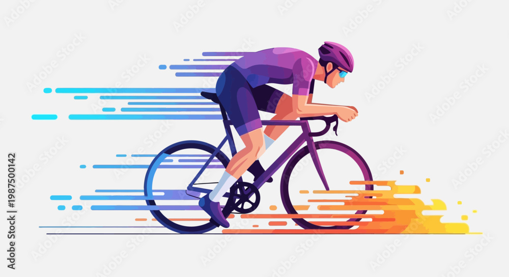 Fototapeta premium Cyclist in motion on a bicycle vector illustration against a white background