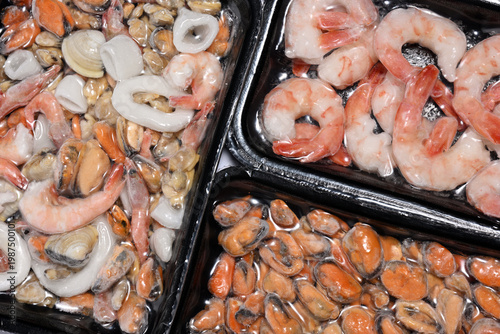 Plastic packages with seafood