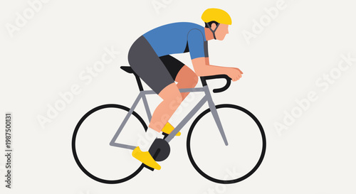 Cyclist in motion on bicycle with helmet and sportswear vector illustration