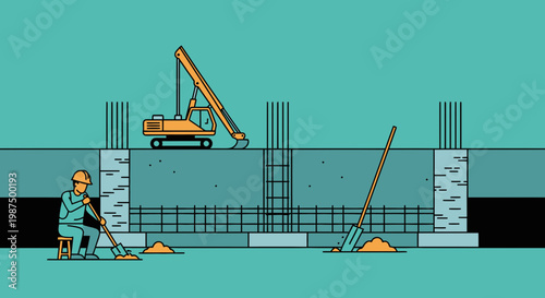 Illustration Of A Construction Site Depicting Building Infrastructure Under Development