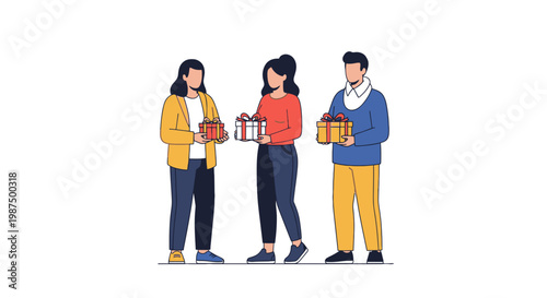 People Giving Gifts in Celebration or Gift Exchange