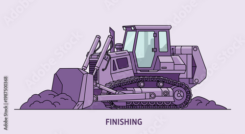 Illustration Of A Heavy Construction Bulldozer Moving Earth During Grading Work