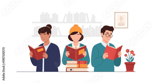 Young Adults Reading Books in Cozy Indoor Setting