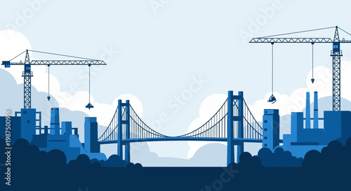 Industrial Bridge Construction Against A Blue Sky Illustrating Urban Infrastructure Development
