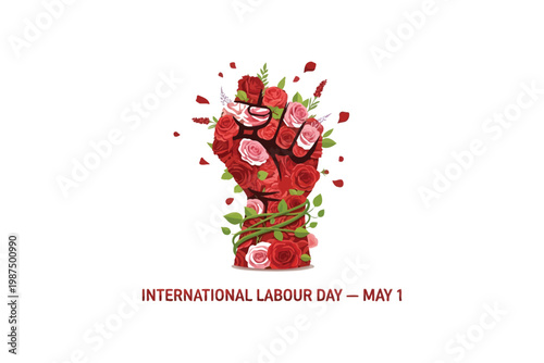 A vibrant watercolor painting of a hand emerging from a bouquet of red roses and lush greenery