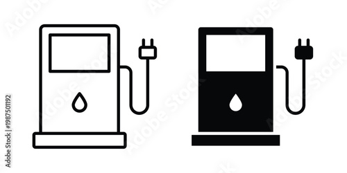 Gas station icon vector graphic clipart and line art style set