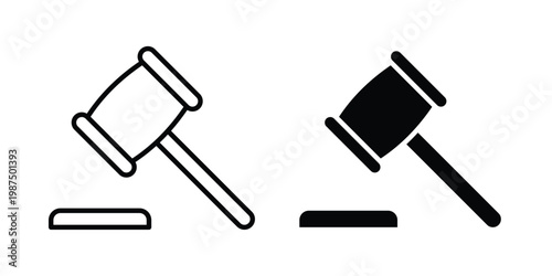 Gavel icon vector graphic clipart and line art style set