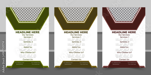 Abstract modern corporate flyer template design with geometric shapes, clean layout and space for image, suitable for business brochure, poster, promotion and publication.
