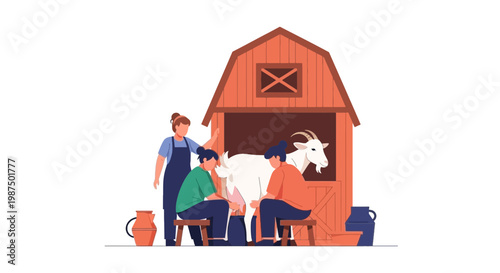 Children Learning Baking in Rustic Barn with Horse