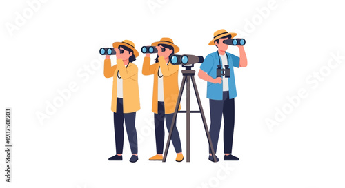 Group of People Observing with Binoculars and Camera