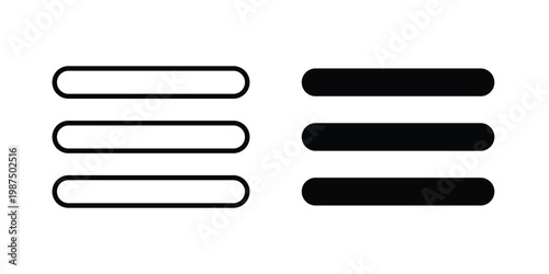 Hamburger menu icon vector graphic clipart and line art style set