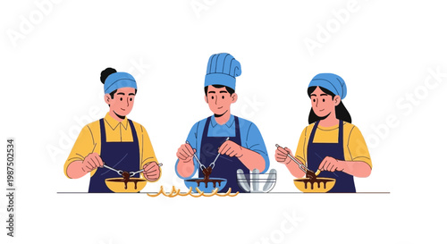 Group of Female Chefs Preparing Food in a Kitchen