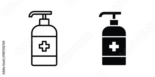 Hand sanitizer icon vector graphic clipart and line art style set