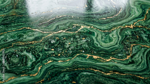 Luxury emerald green marble texture with elegant golden vein slab