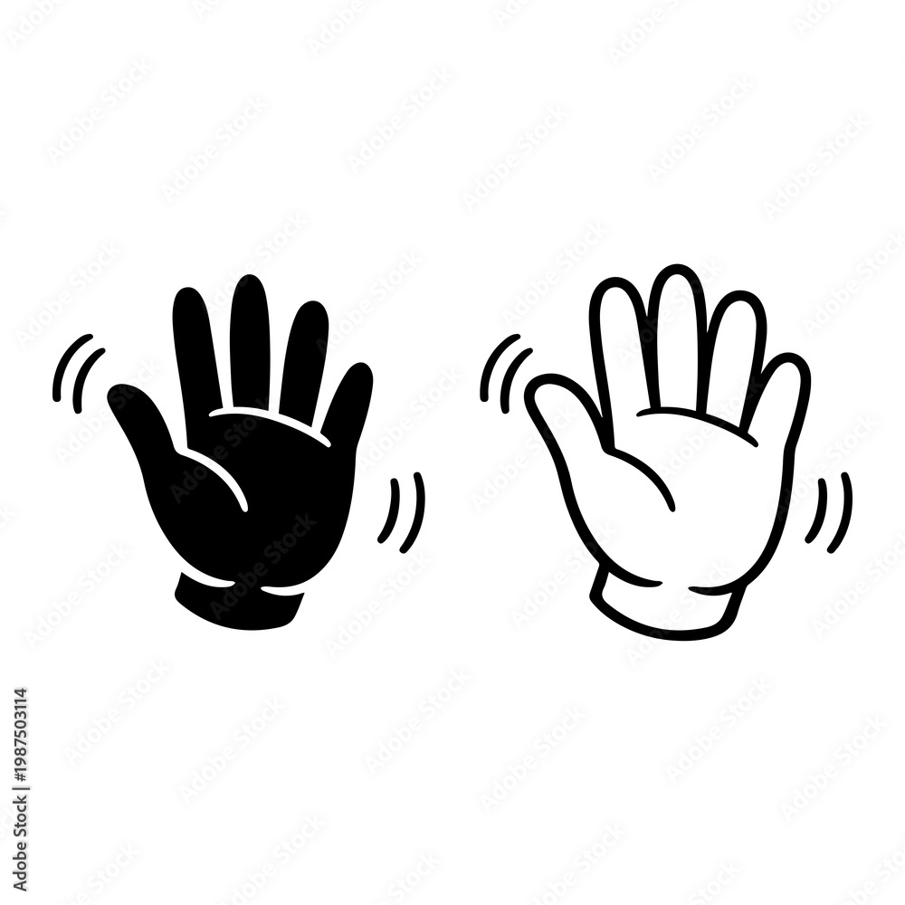 Fototapeta premium Waving hand icon set. Hand hello, bye hand, welcome, goodbye, gesture vector outline