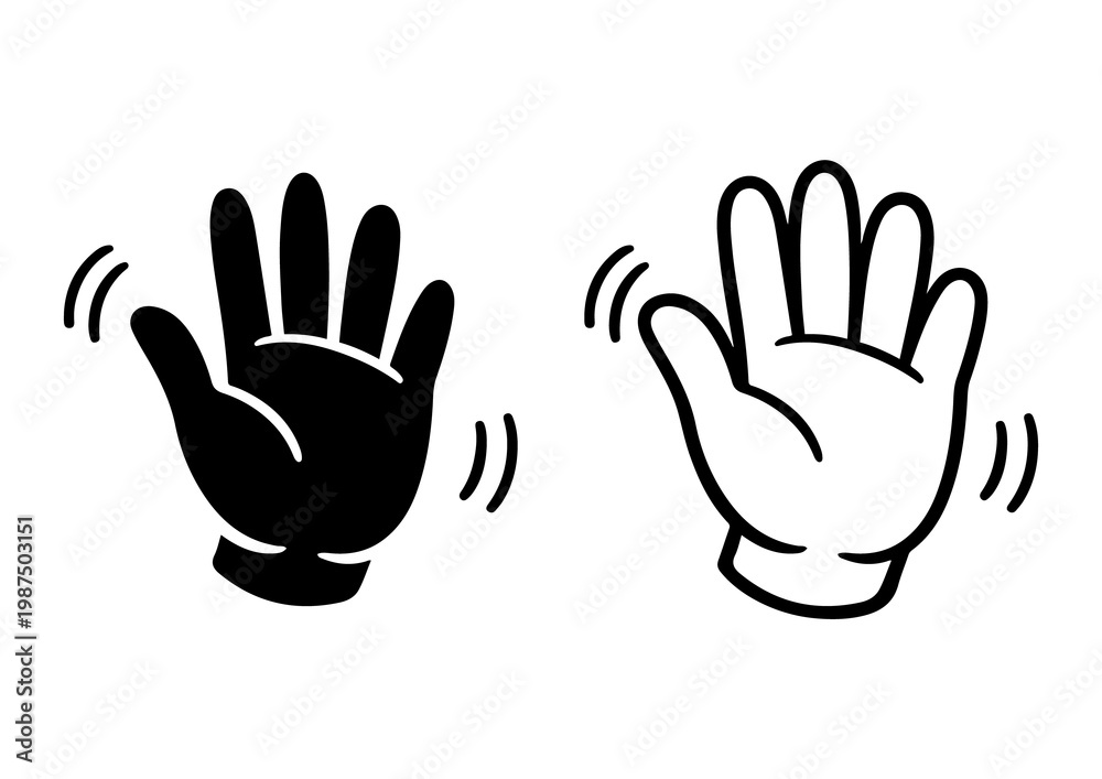 Obraz premium Waving hand icon set. Hand hello, bye hand, welcome, goodbye, gesture vector outline