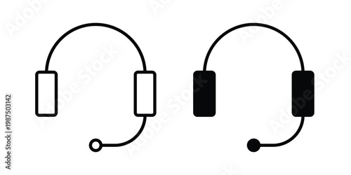 Headphone icon vector graphic clipart and line art style set