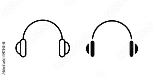 Headphones icon vector graphic clipart and line art style set