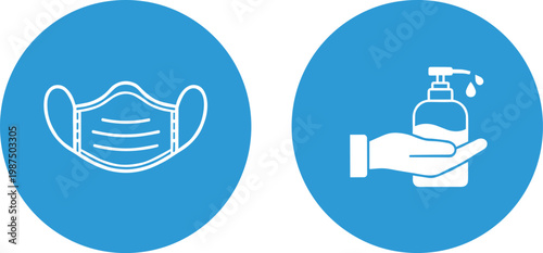 Vector illustration of hygiene icons showing face mask and hand sanitizer for health and safety design