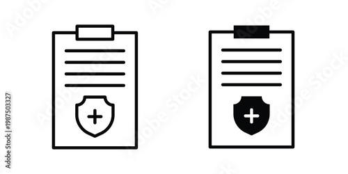 Health insurance icon vector graphic clipart and line art style set