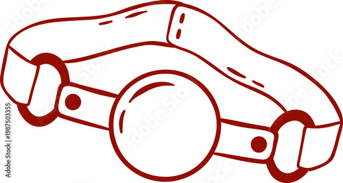 leather ball gag, adult sex toy, accessories for bdsm sex games, simple linear red icon, doodle and sketch style